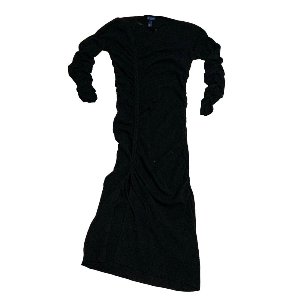 Black Bodycon Asymmetrical Ruched Midi Sweater Dress